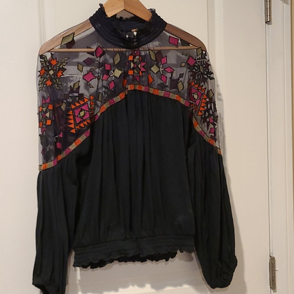 Free People embroidered sheer top sweater
